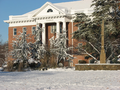 Science building in snow